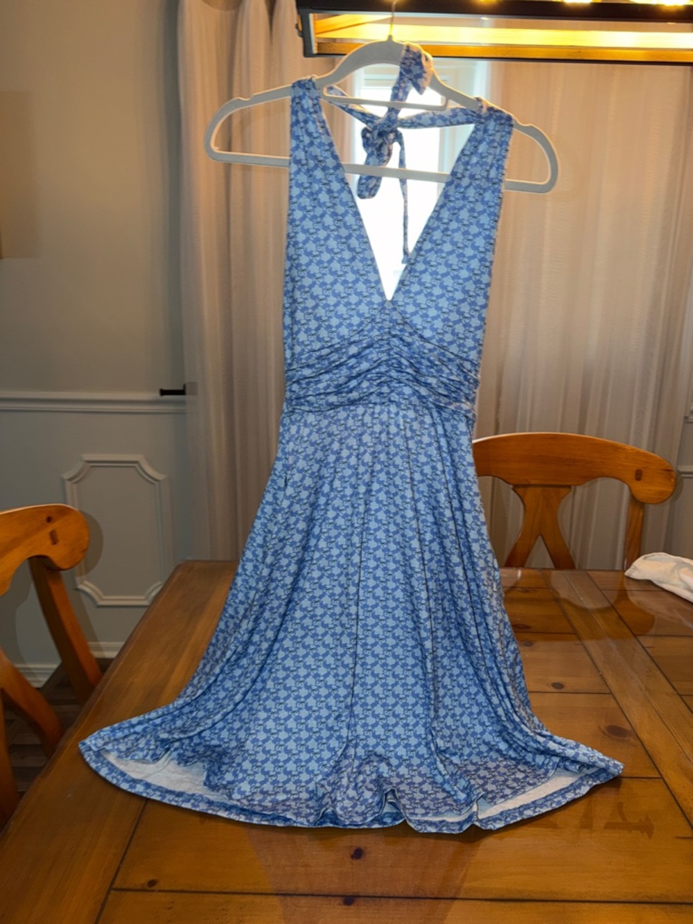 Blue Floral Halter V-Neck Women's Dress